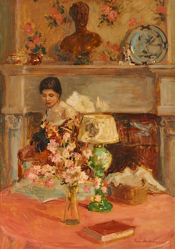 GARI MELCHERS, (American, 1860-1932), Room Full of Color, ca. 1913, oil on board, 39 x 27 in., frame: 49 x 37 in.