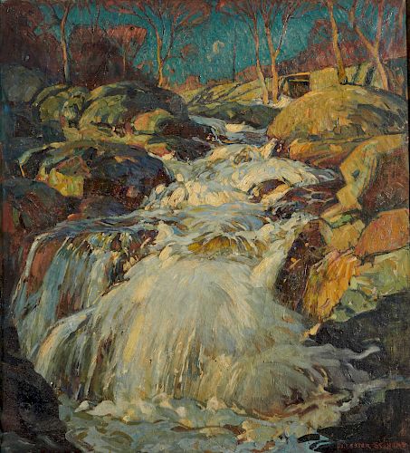 WILLIAM LESTER STEVENS, (American, 1888-1969), Waterfall, oil on canvas, 40 1/2 x 36 1/2 in., frame: 45 x 41 in.
