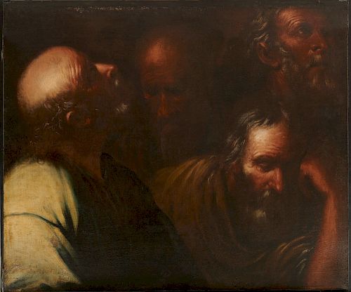 Manner of LUCA GIORDANO, (Italian, 1634-1705), Six Men, oil on canvas, 25 x 30 in.