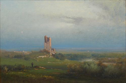 GEORGE INNESS, (American, 1825-1894), The Roman Campagna (Souvenir of Italy), 1874, oil on canvas, 20 3/4 x 30 3/8 in., frame: 32 x 42 in.