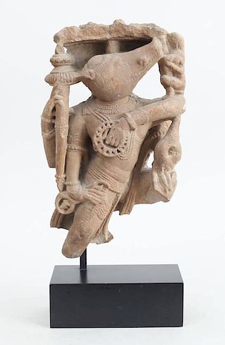 INDIAN SANDSTONE FRAGMENT OF A BOAR-HEADED INCARNATION OF VISHNU (VARAHA) STELE