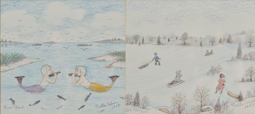 MARTHA CAHOON, (American, 1905-1999), Sea Food andOld Cape Cod, 1995, colored pencil, each sight: 9 x 10 in., frame: 17 x 18 1/2 in.