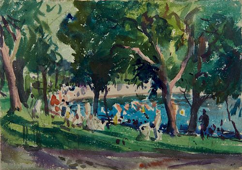AIDEN LASSELL RIPLEY, (American, 1896-1969), Boston Public Garden View, watercolor, 7 x 10 in.
