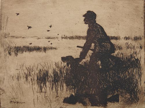 FRANK WESTON BENSON, (American, 1862-1951), Duck Hunter, etching, plate: 6 x 7 7/8 in., sheet: 8 3/4 x 11 1/4 in.