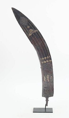 INDIAN GILT-METAL MOUNTED AND ENGRAVED BRONZE CEREMONIAL SWORD