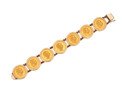 14K Gold and Austrian Gold Coin Bracelet