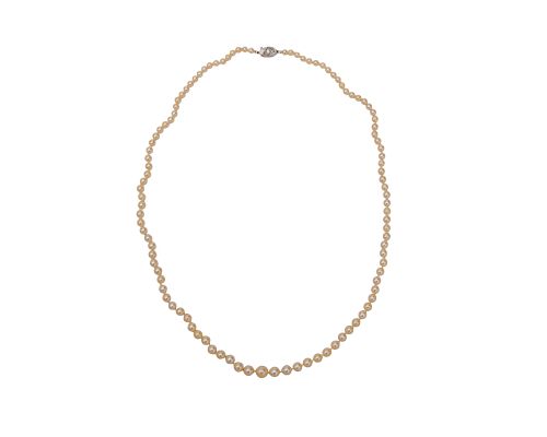 Pearl Necklace with 14K Gold and Diamond Clasp