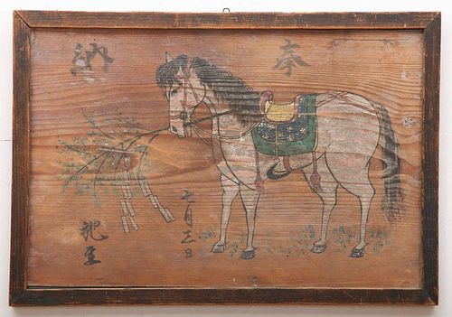 TWO JAPANESE PAINTED WOOD PANELS
