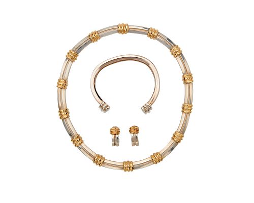 TIFFANY & CO. Silver and 18K Gold "Atlas Grooved" Suite