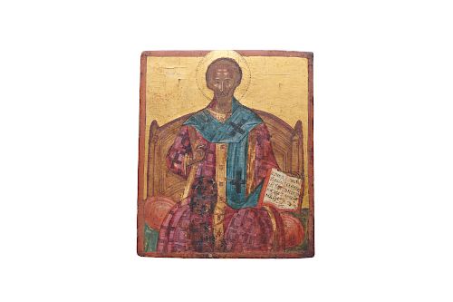 Russian Painted Wood Icon, 18th century, depicting Christ Seated