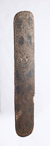 LARGE PAPUA NEW GUINEA CARVED WOOD SHIELD