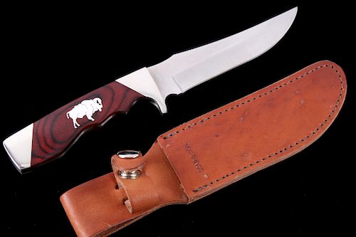 Bear & Son Silver Buffalo Inlaid Knife & Sheath