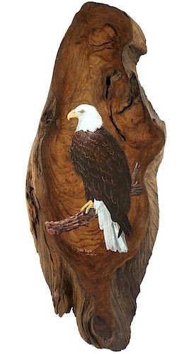 Signed Bald Eagle Wood Art Painting c. 1975