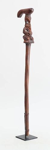SOUTH SEA ISLAND CARVED HARDWOOD, SHELL AND CANE, POSSIBLY MAORI