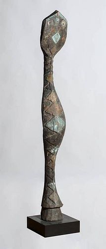 BAGA CARVED HARDWOOD AND POLYCHROME SERPENT HEADDRESS, REPUBLIC OF GUINEA