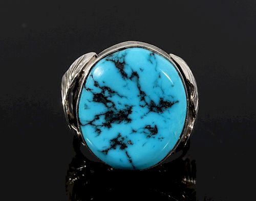 Navajo Signed Turquoise and Sterling Silver Ring