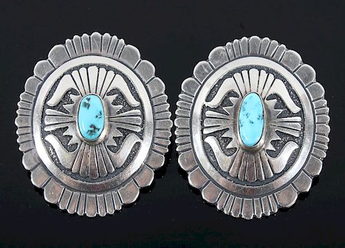 Navajo Signed Sterling Silver & Turquoise Earrings