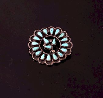 Early Navajo Old Pawn Silver Turquoise Brooch Pin