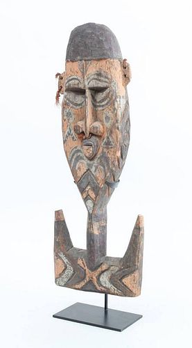 TRIBAL CARVED AND PAINTED WOOD SUSPENSION HOOK