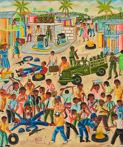 L. Hans (Haitian, 20th c.) "7-Fevrier-86 / Dechoukaj"