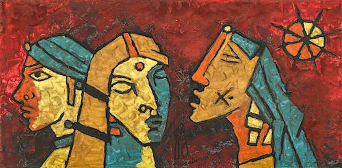 M.F. Husain (Indian, 1913-2011) "Three Ladies", 1968