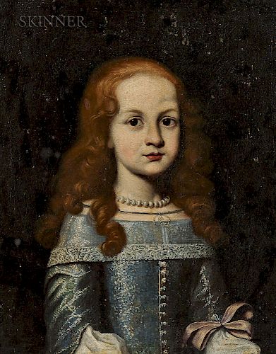 Northern European School, 17th Century Style  Portrait of a Red-haired Girl in Blue