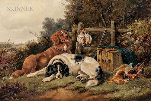 John Gifford (British, d. 1900)  Hunting Dogs and Game in a Landscape