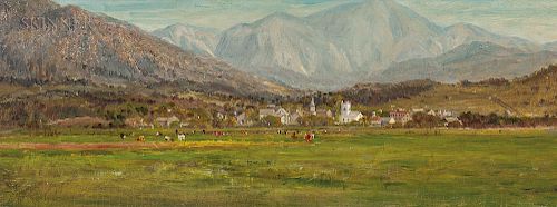 Attributed to John Joseph Enneking (American, 1841-1916)  Village at the Foot of the Mountains