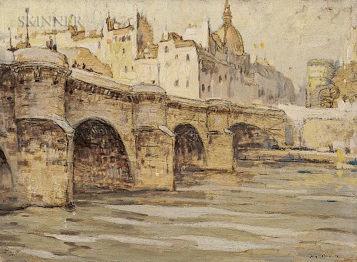 Roy Henry Brown (American, 1879-1956)  Three Scenes of Paris: Along the Seine (Pont Neuf)  Pont Neuf-Paris