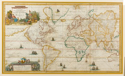 KEULEN, Gerard van (1678-1727). Nieuwe Wassende Graaden Paskaart Vertoonende alle de Bekende Zeekusten en Landen op den geheelen Aard Boodem of Werelt