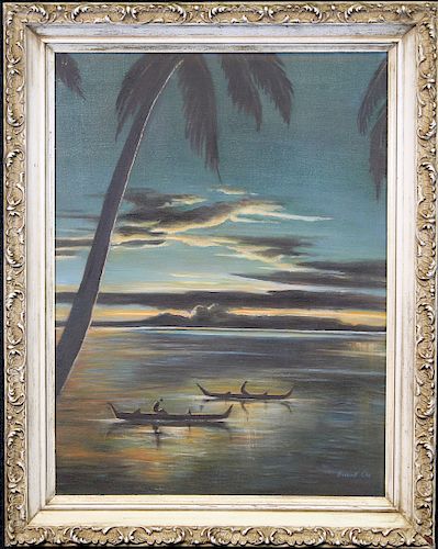 Harriett Orr, Painting of Figures in Canoe