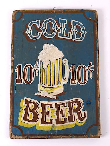 Hand Painted Cold Beer Advertising Sign