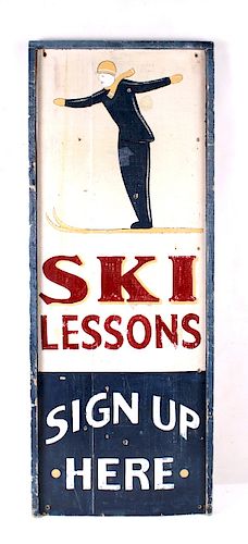 Hand Painted Ski Lessons Advertising Sign