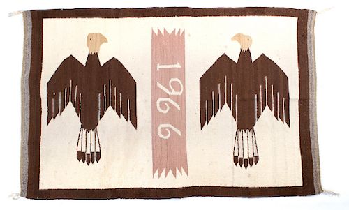 Navajo 1966 Pictorial Twin Bald Eagle Rug