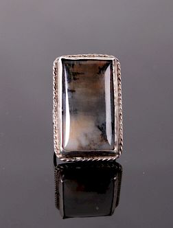 Silver Ring w/ Large Polished Dark Agate Stone