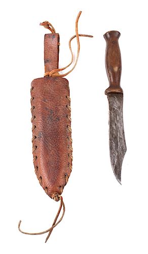 19th Century Hunting Knife and Leather Sheath