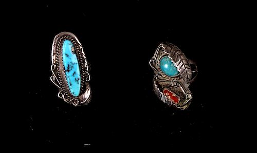 Navajo Turquoise & Coral Sterling Silver Rings