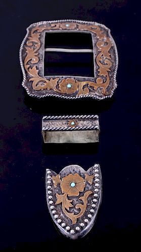 Silver Overlaid Turquoise Floral Ranger Buckle