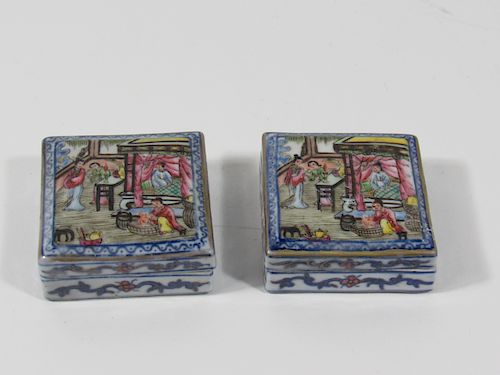 Pair of Square Porcelain Paste Boxes.