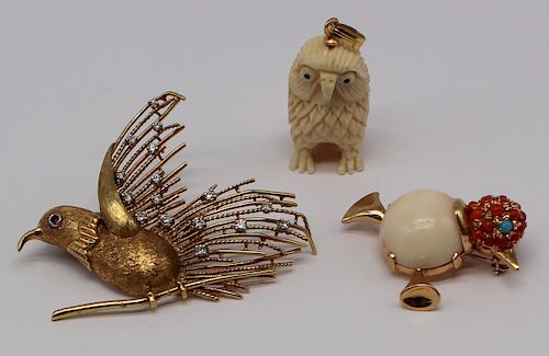 JEWELRY. Grouping of Gold Bird Form Jewelry.