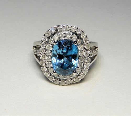 14K White Gold Blue Zircon & Diamond Cocktail Ring