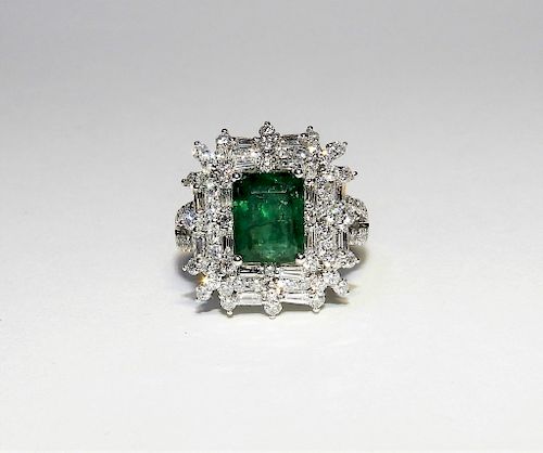 Platinum 2.38ct Emerald & Diamond Cocktail Ring