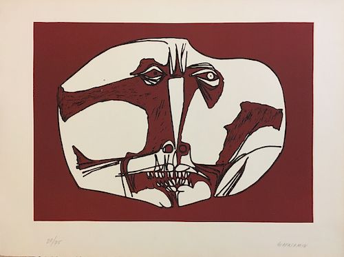 OSWALDO GUAYASAMÍN, Máscara 3, from "La Sonrisa de los Generales" portafolio, 1973. 