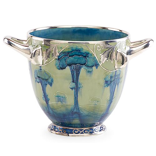 MOORCROFT; SHREVE & CO. Fine vase, silver overlay