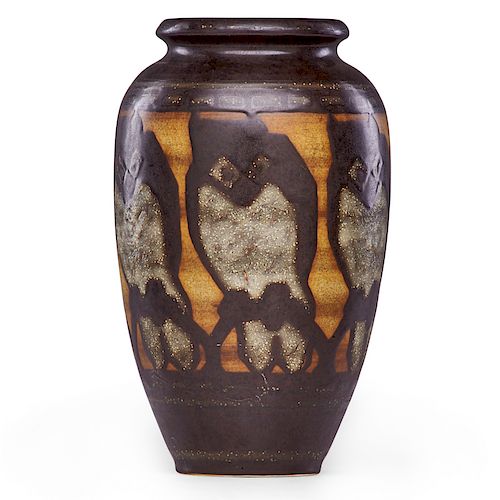CHARLES CATTEAU Large Grès Keramis vase with owls