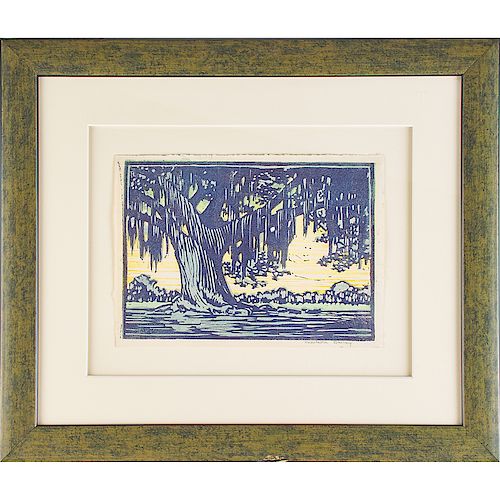 H. BAILEY; NEWCOMB COLLEGE Woodblock print