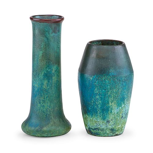 CLEWELL Four copper-clad vases