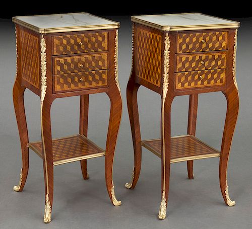 Pr. Louis XV style marquetry inlaid tables