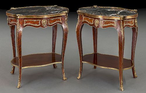 Pr. Louis XV style ormolu mounted side tables