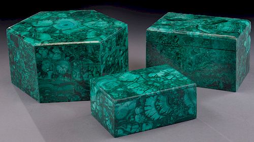 (3) Russian malachite boxes,